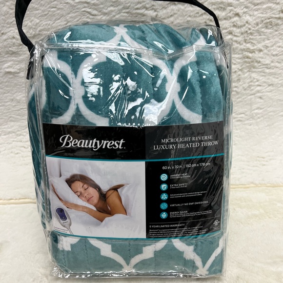 Beautyrest Aqua Microlight Reverse Luxury Heated Throw Blanket 60”x70” NEW - Picture 2 of 4